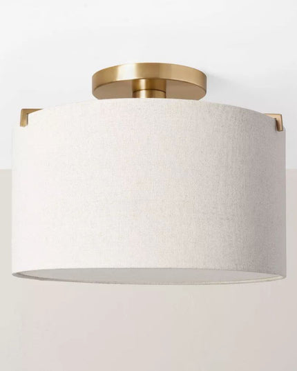 Fabric Shade Semi-Flush Mount Ceiling Light Brass/Oatmeal