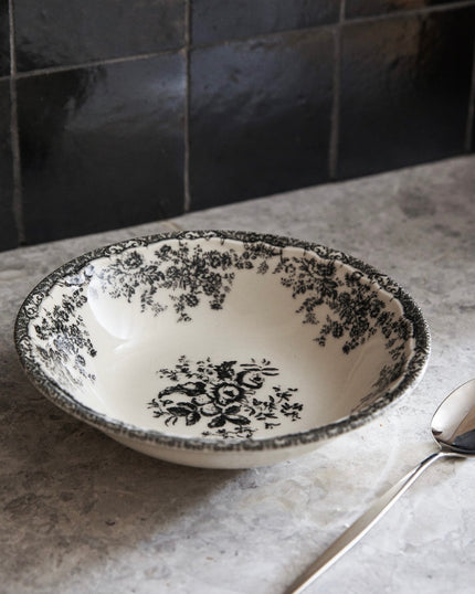 Floral Earthenware Dinnerware Set in Black