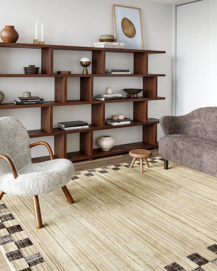 Pompeii Checked Border Rug | Brown (4' x 6'5