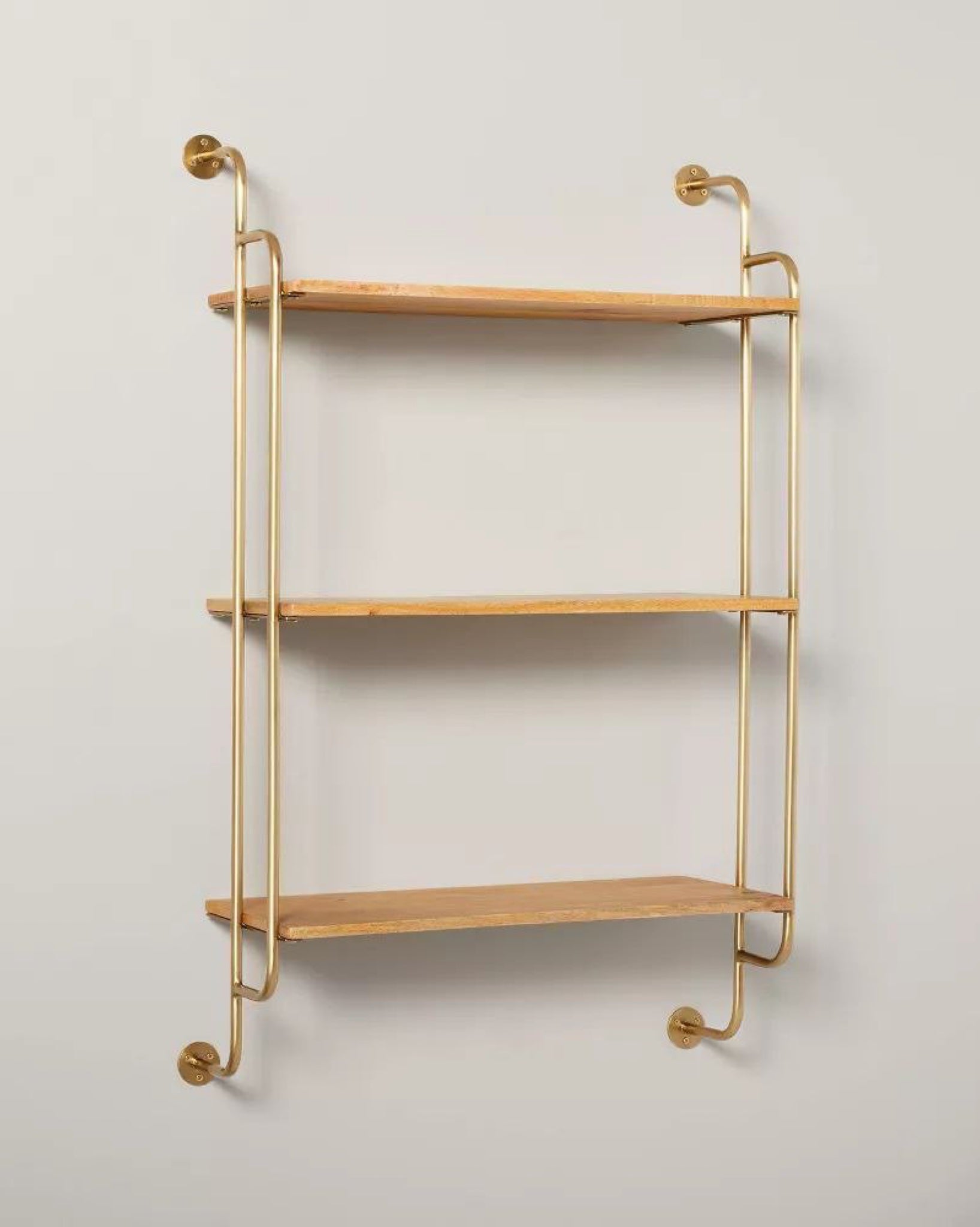 Wood & Brass Decorative 3-Tier Wall Shelf
