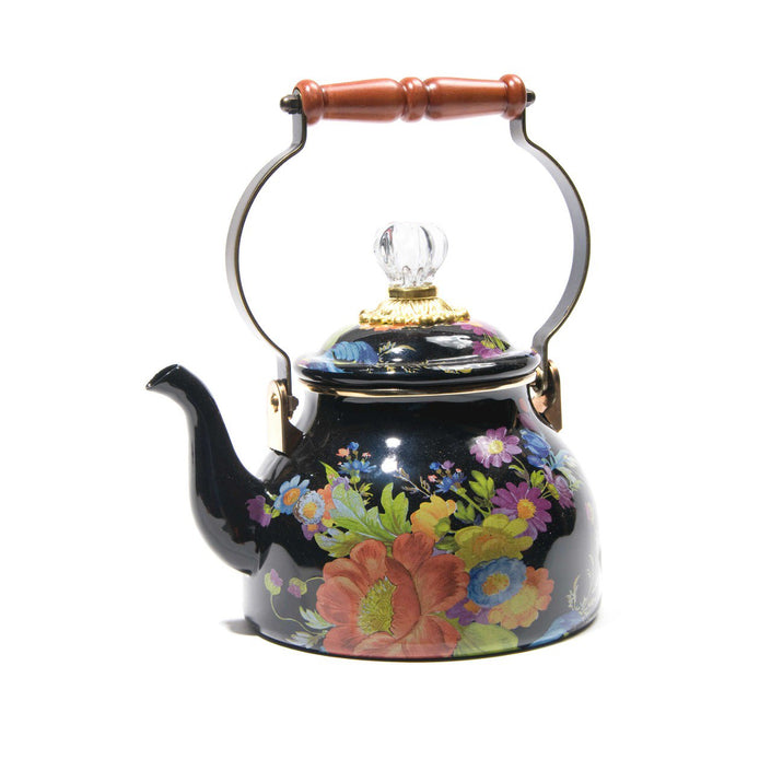 Black Flower Market Tea Kettle