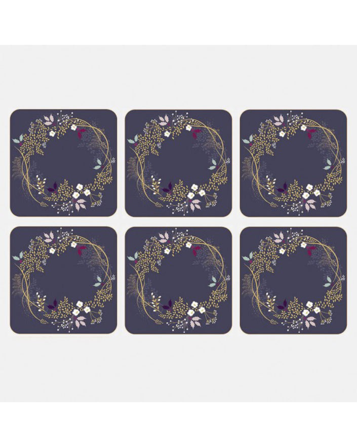 Eteched Leaves Coasters - Deep Blue