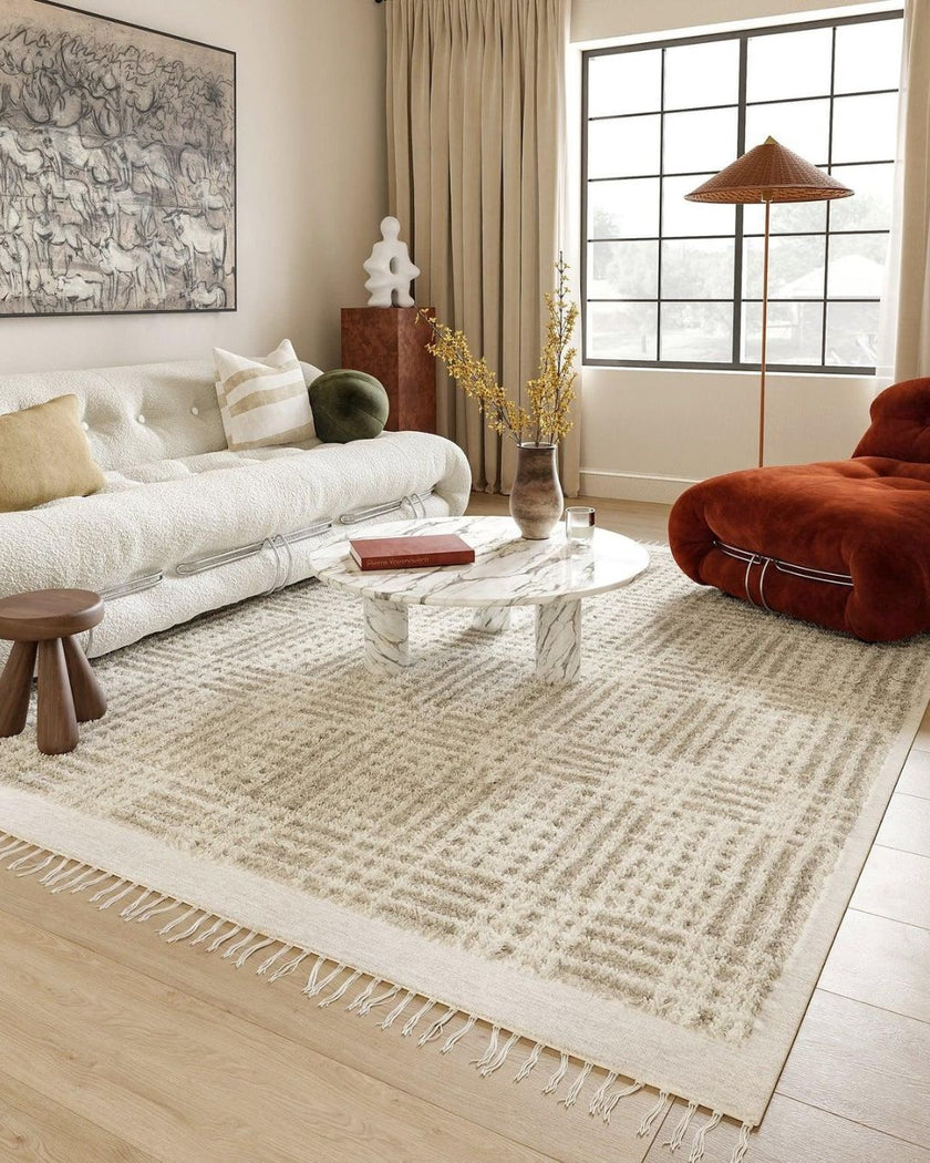 Crissy Crosshatch Shag Rug (Beige) (4' x 6' | 122cm x 183cm)
