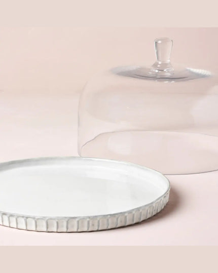Em Fluted Serving Dish and Glass Dome