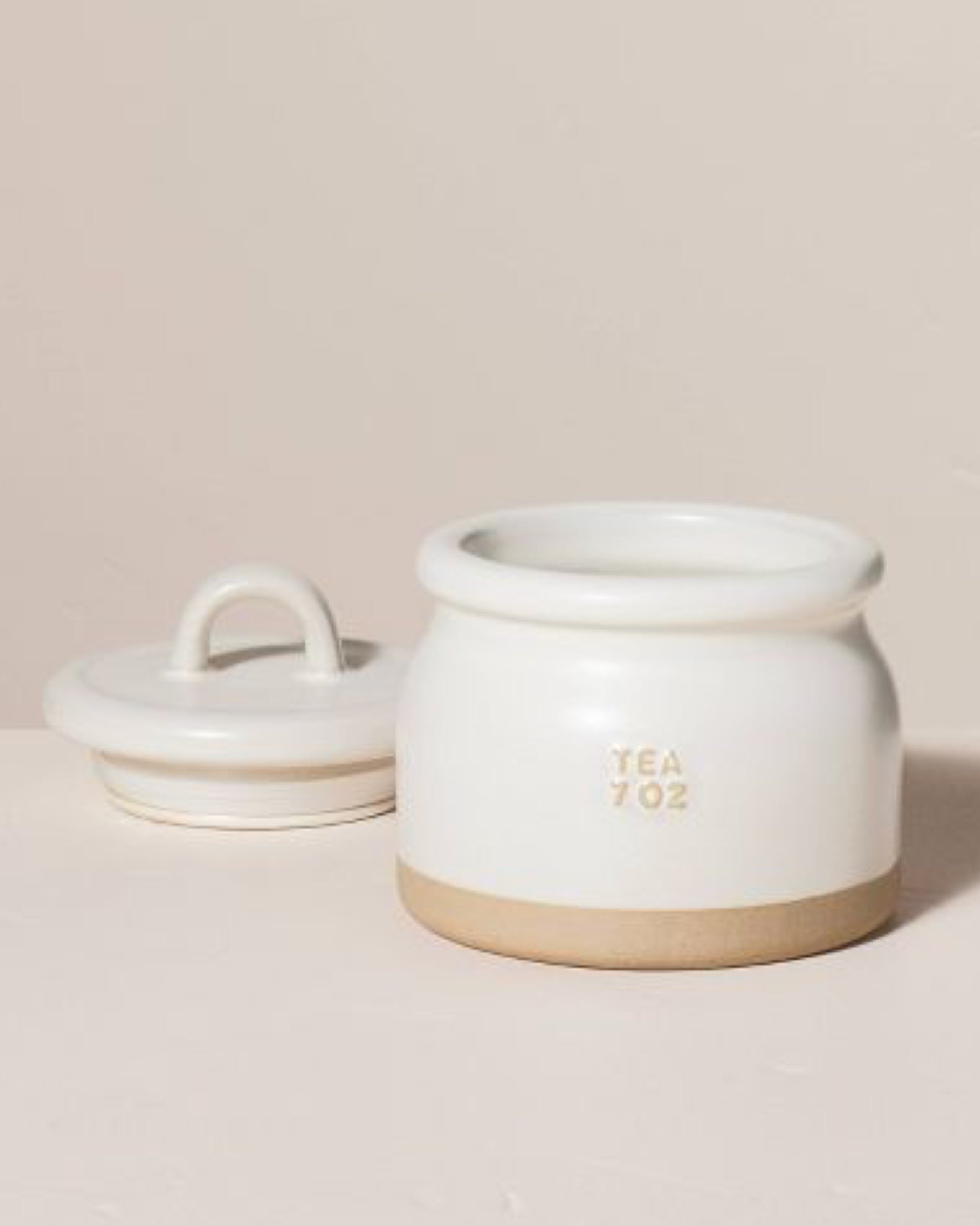 7oz Stoneware Crock Tea Canister Cream/Clay