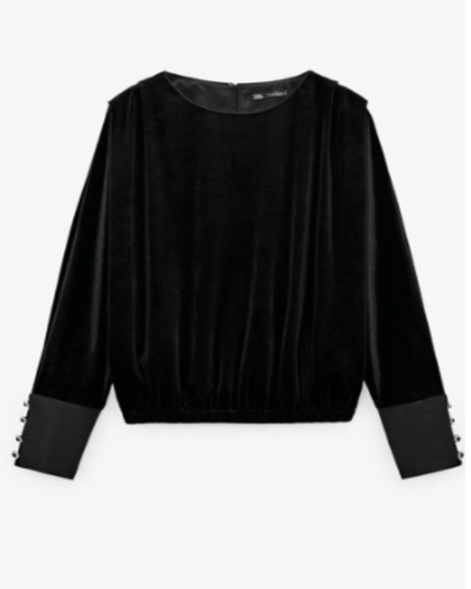 Velvet Blouse with Gold Buttons