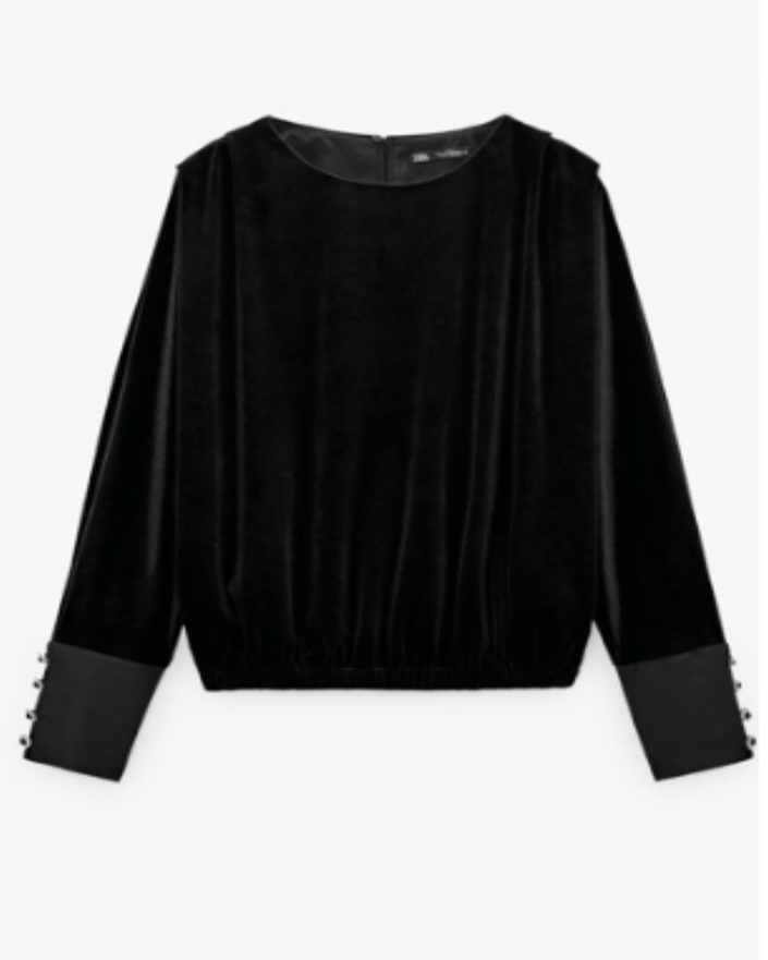 Velvet Blouse with Gold Buttons