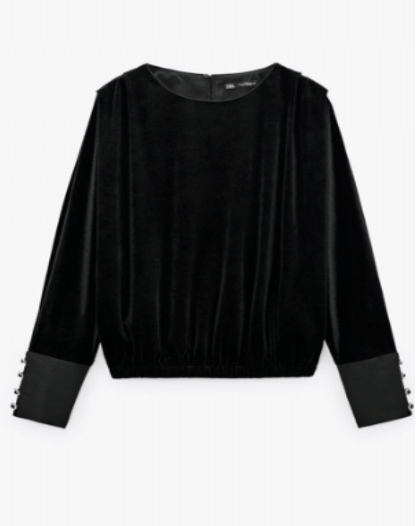 Velvet Blouse with Gold Buttons