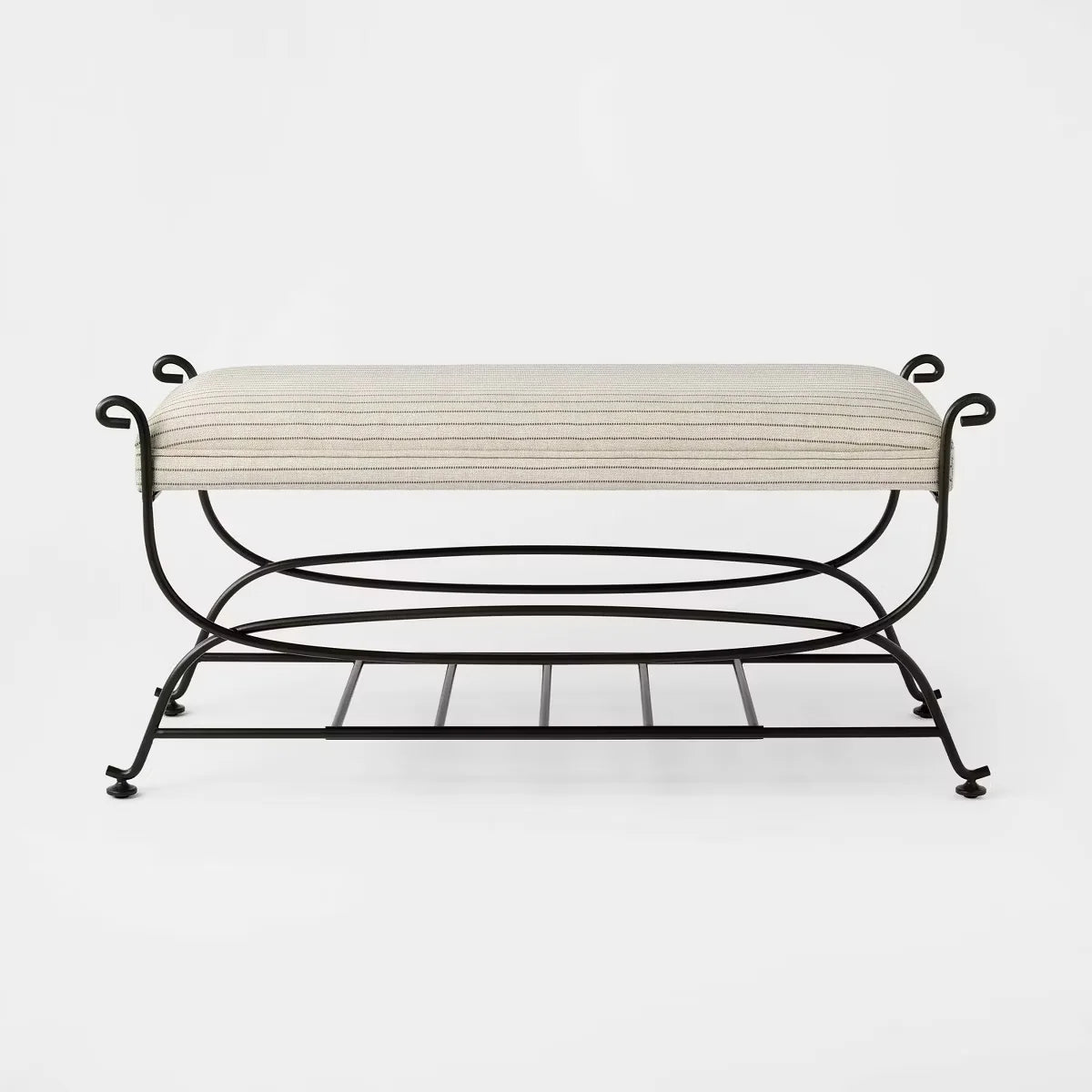 Metal Bench Brown Metal Performance Stripe Fabric Brown Metal