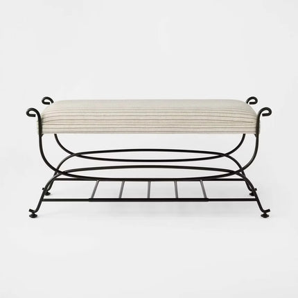 Metal Bench Brown Metal Performance Stripe Fabric Brown Metal