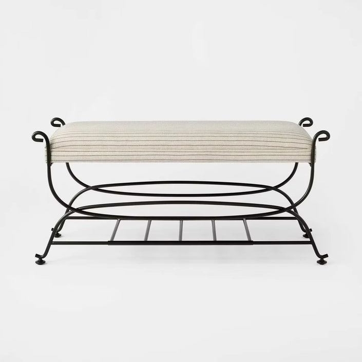 Metal Bench Brown Metal Performance Stripe Fabric Brown Metal
