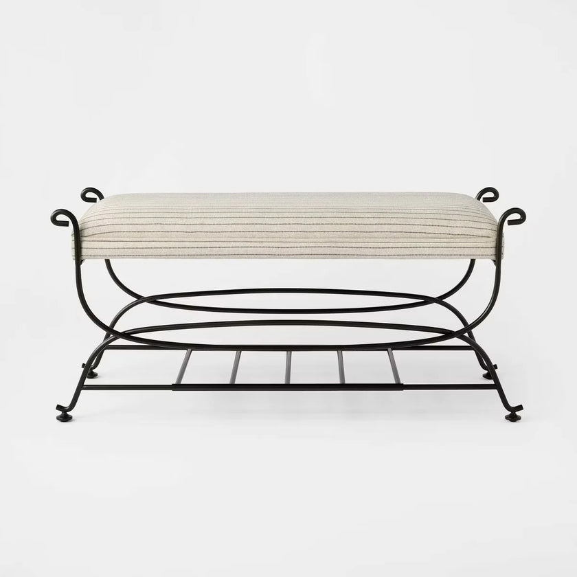 Metal Bench Brown Metal Performance Stripe Fabric Brown Metal