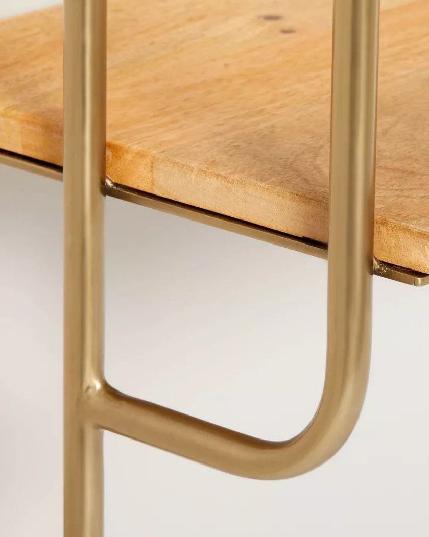 Wood & Brass Decorative 3-Tier Wall Shelf