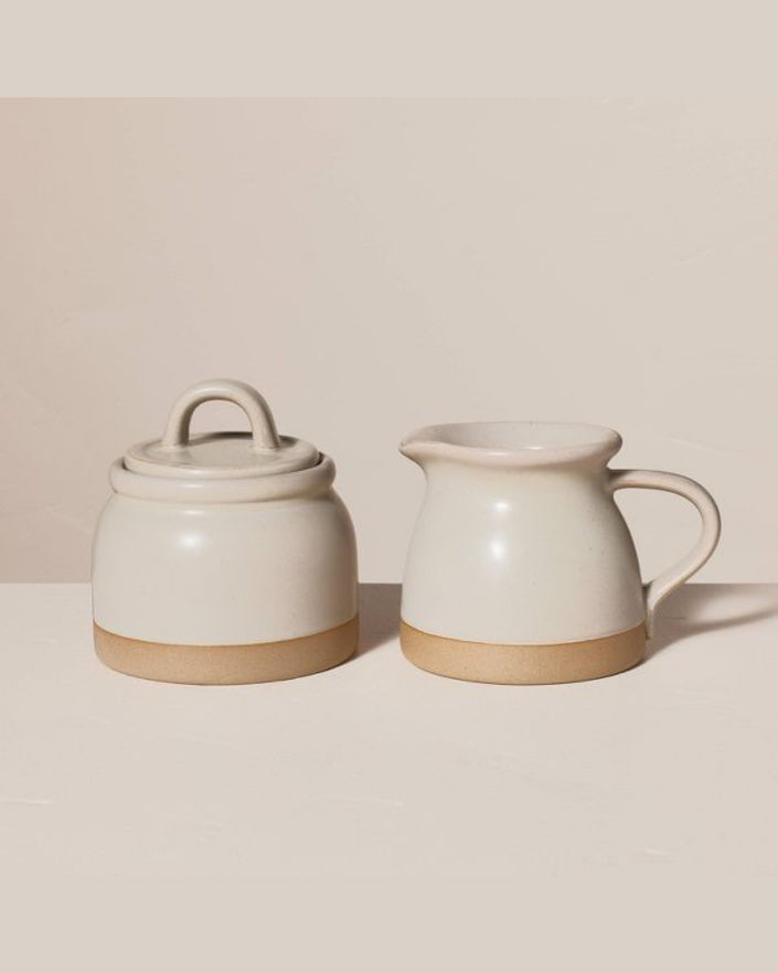 10oz Stoneware Crock Sugar Cellar Warm Gray/Clay and 9oz Mini Stoneware Crock Creamer Warm Gray/Clay