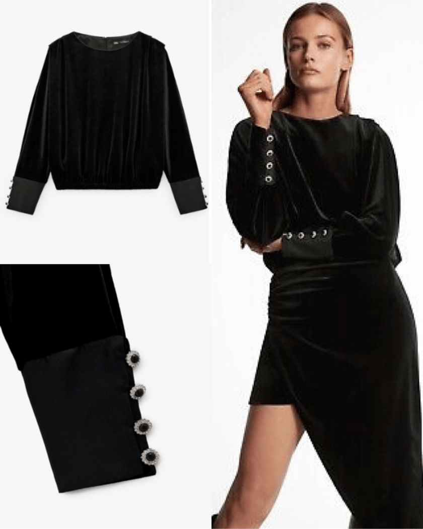 Velvet Blouse with Gold Buttons