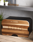 3-in-1 Black Bread Bin with Wooden Serving Board Lid