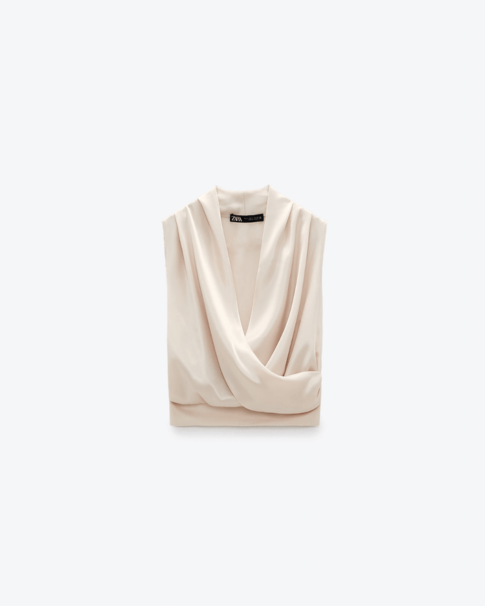 Satin Blouse with Crossed Front Detail