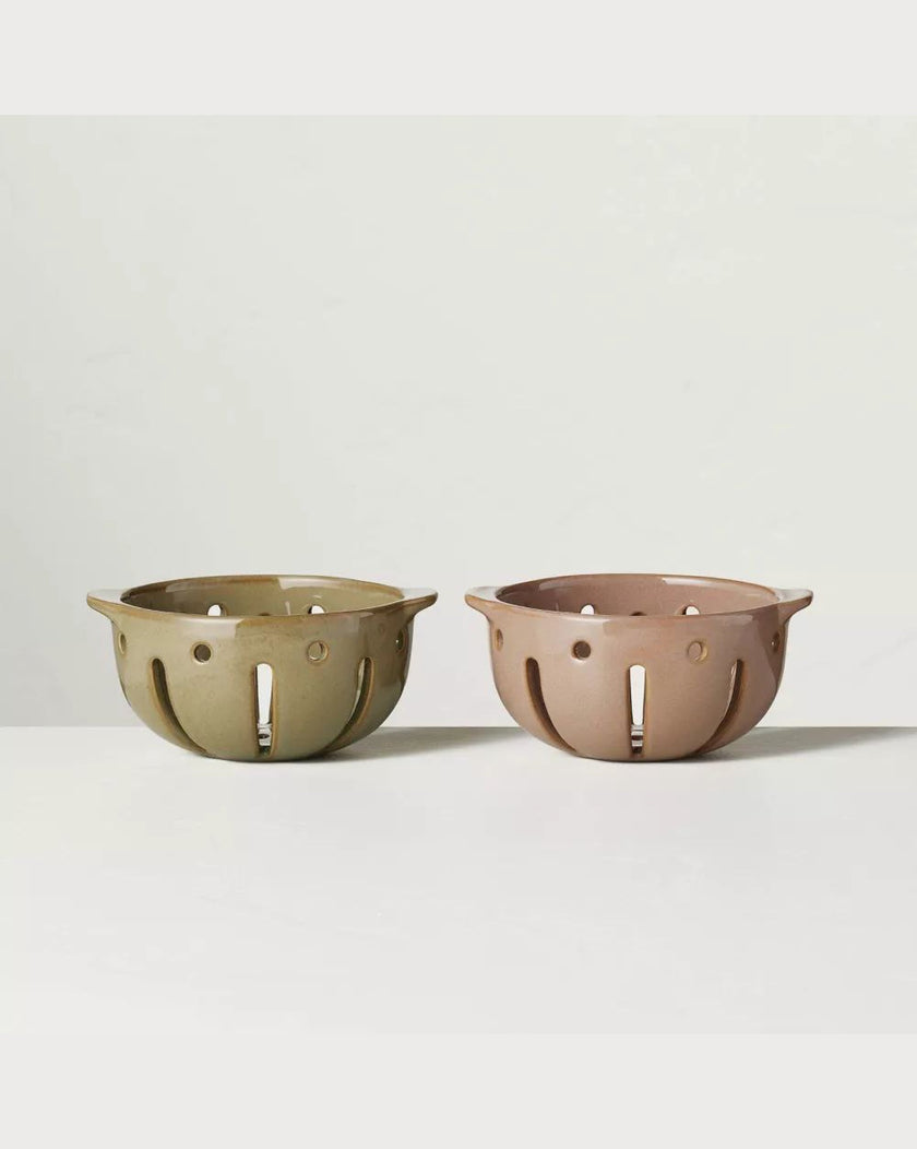 15oz Stoneware Berry Bowl Set Green/Blush (Set of 2)