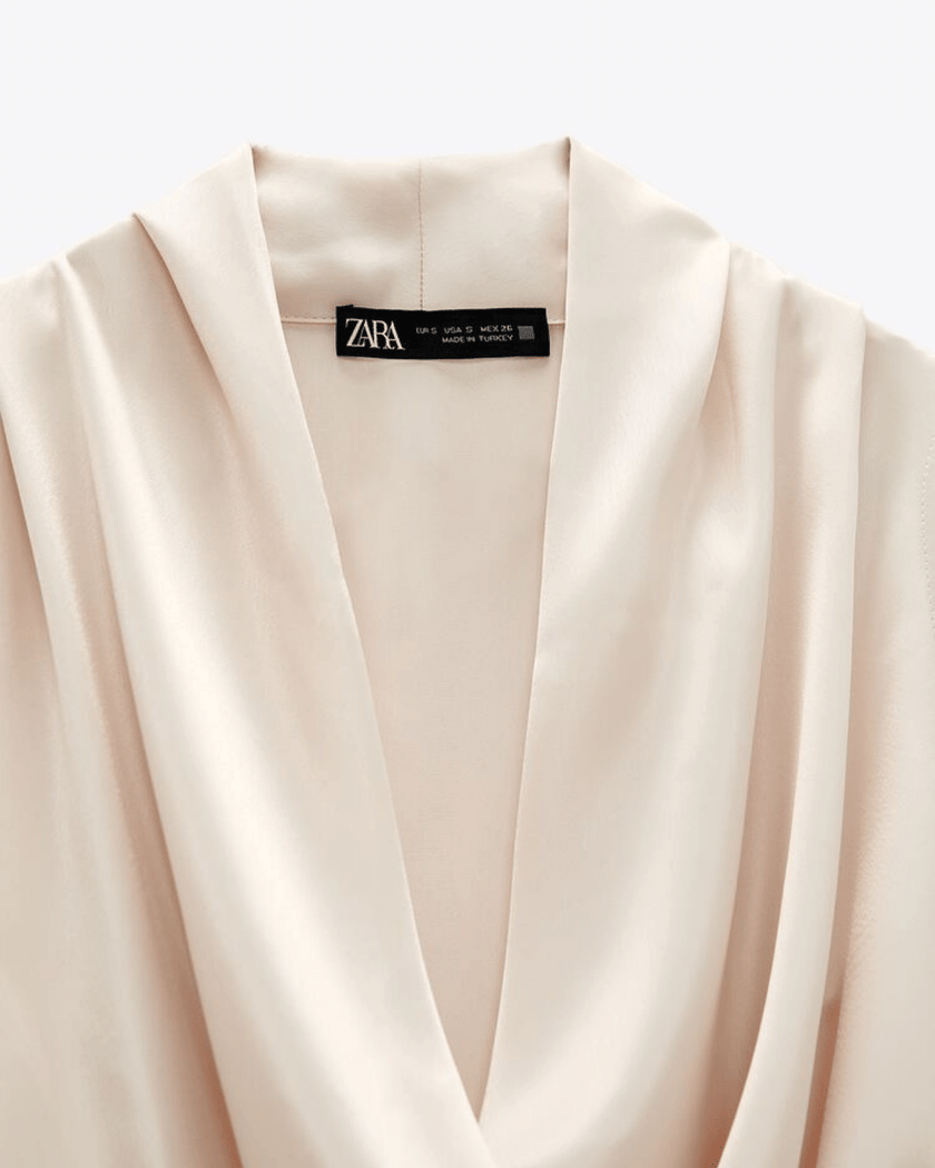 Satin Blouse with Crossed Front Detail