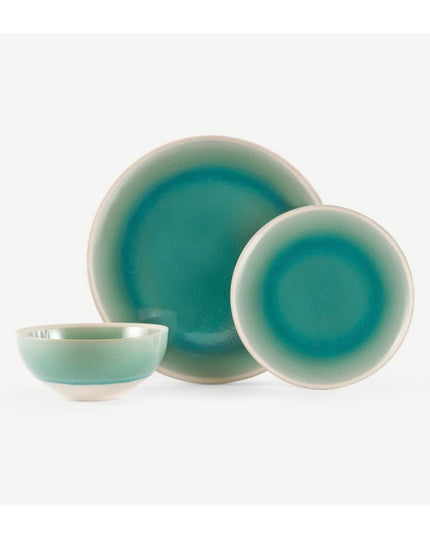 12 Piece Kinna Crackle Glaze Dinner Set, Turquoise