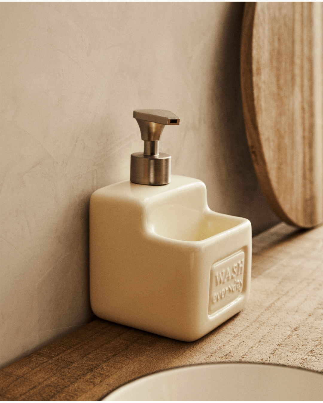 Washing Up Liquid Dispenser Small with Compartment in Cream