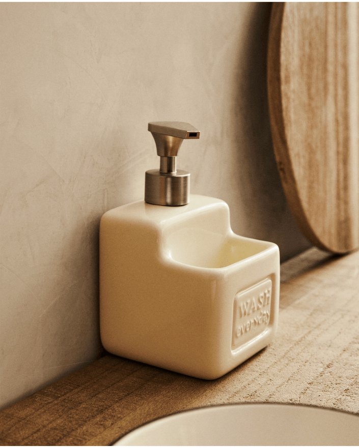 Washing Up Liquid Dispenser Small with Compartment in Cream