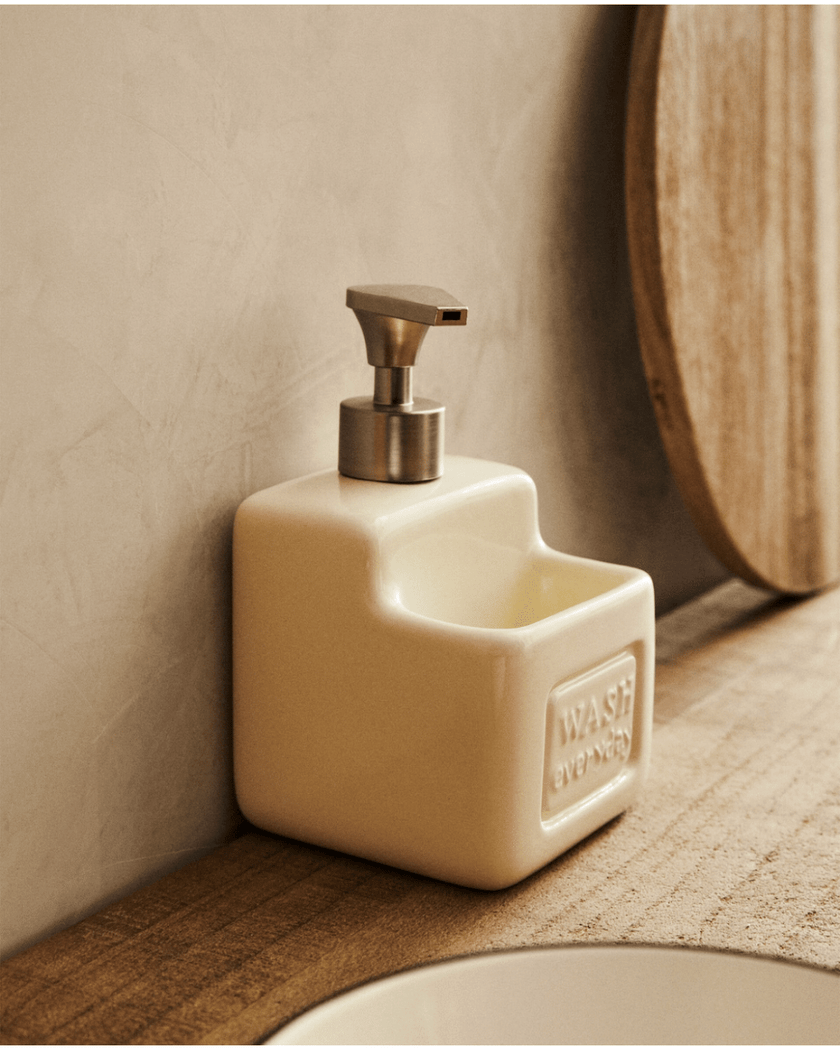 Washing Up Liquid Dispenser Small with Compartment in Cream