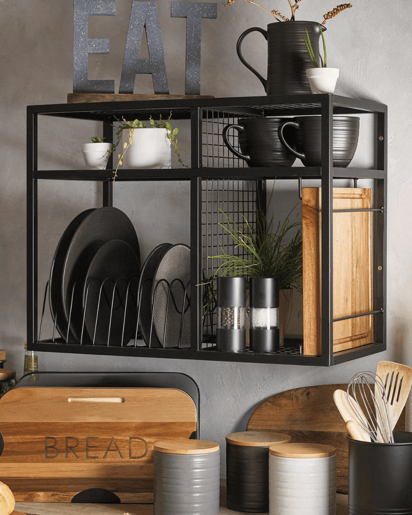 3-in-1 Black Bread Bin with Wooden Serving Board Lid