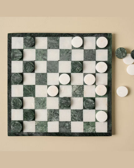 Green and White Marble Checkers Set