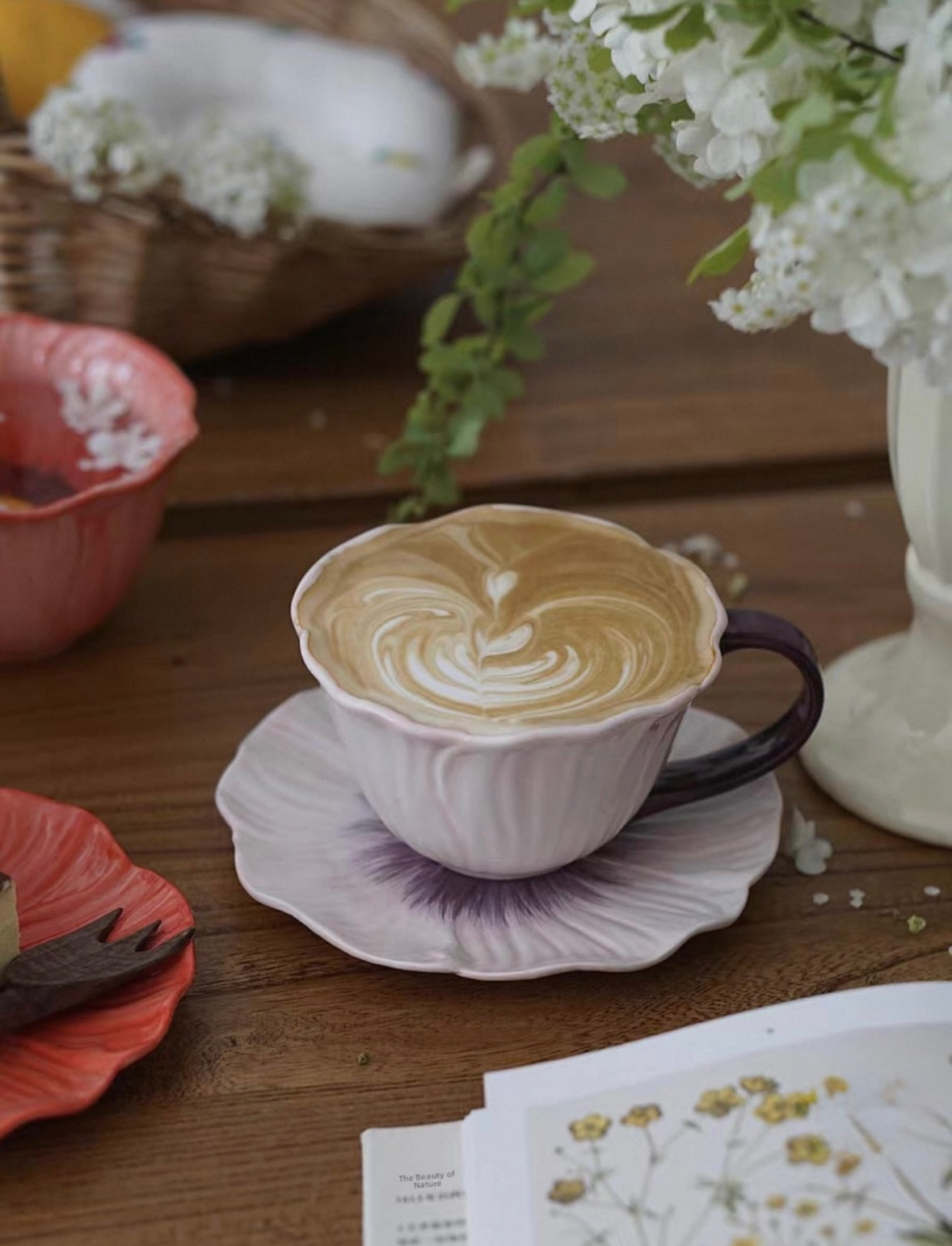 Pastel Floral Mug & Saucer Set (lilac bloom)