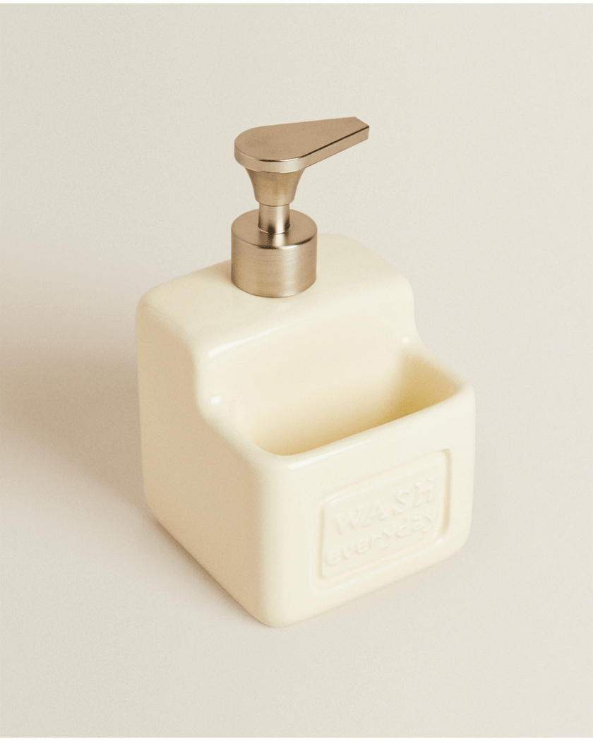 Washing Up Liquid Dispenser Small with Compartment in Cream
