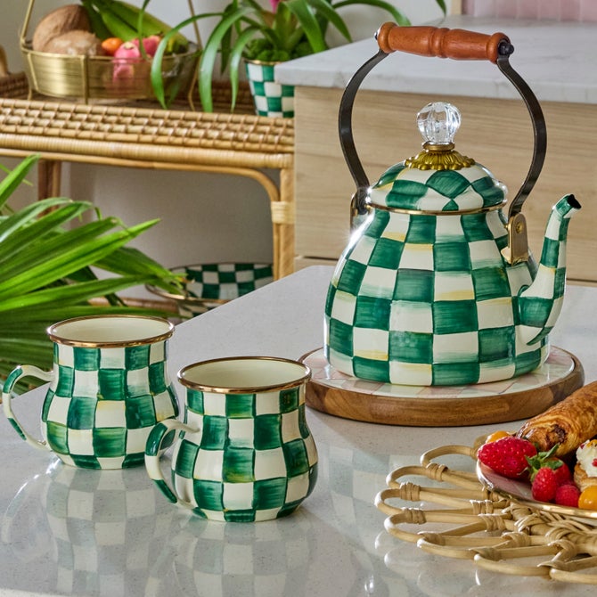 Emerald Check Enamel Mug 400ml