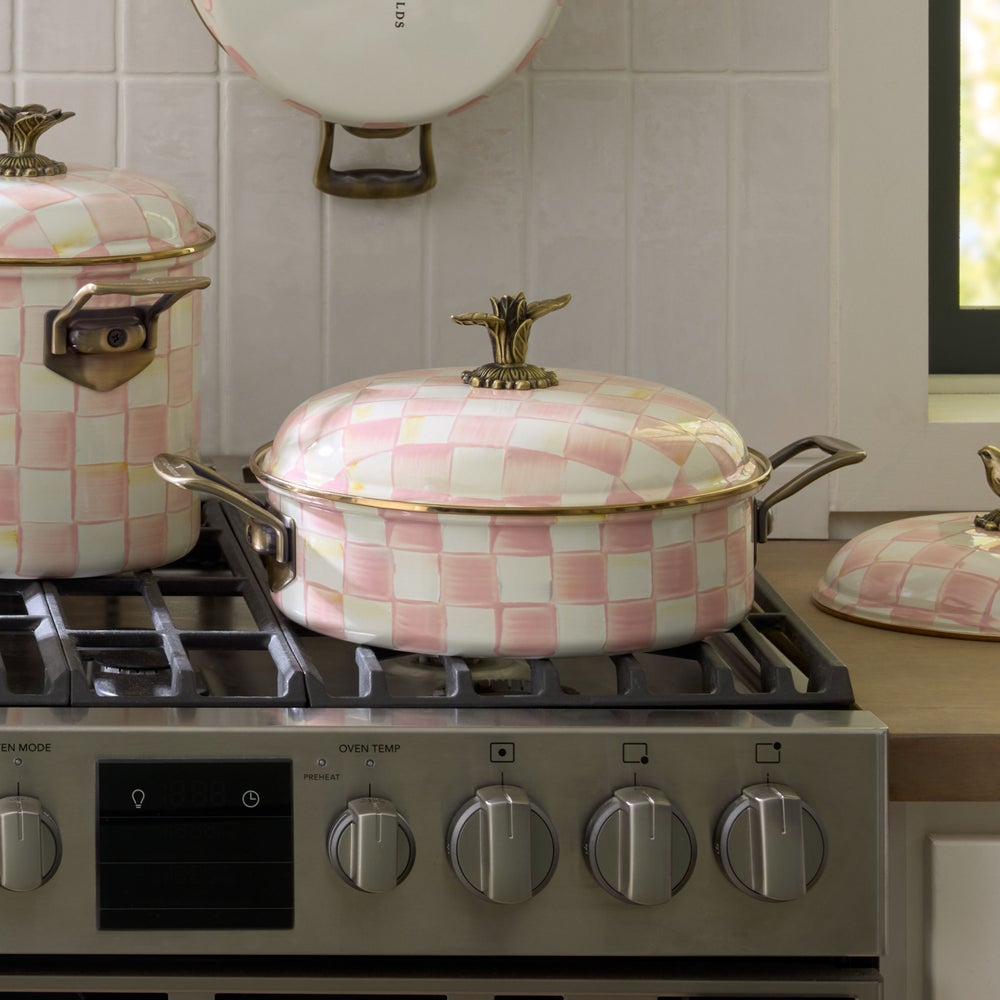 Rosy Check Enamel Casserole