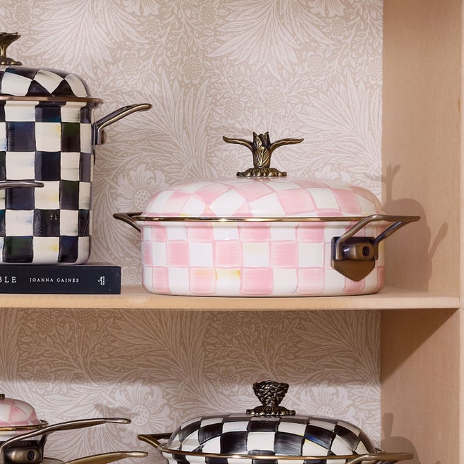 Rosy Check Enamel Casserole