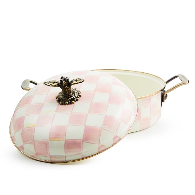 Rosy Check Enamel Casserole