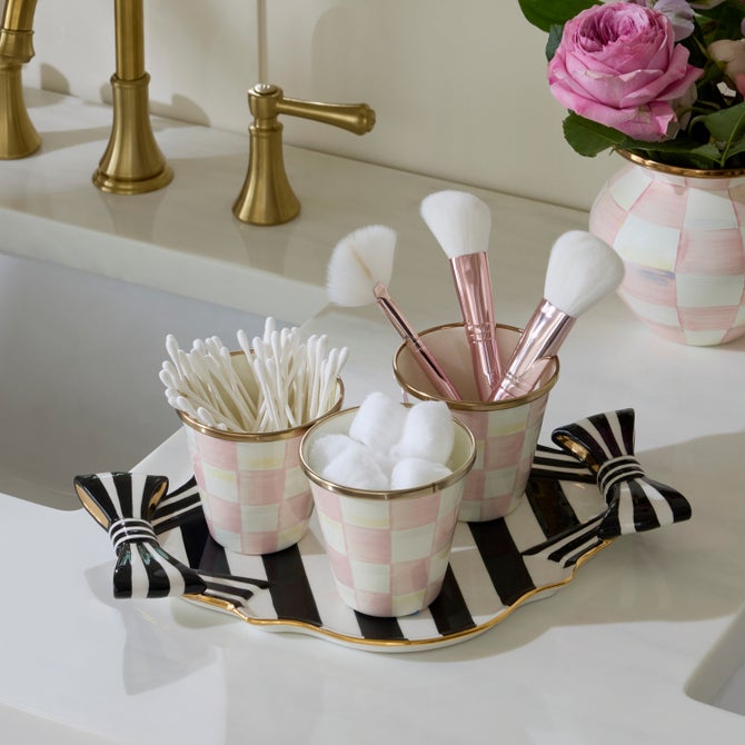 Rosy Check Herb Pots / Cutlery Storage Holders, Set of 3