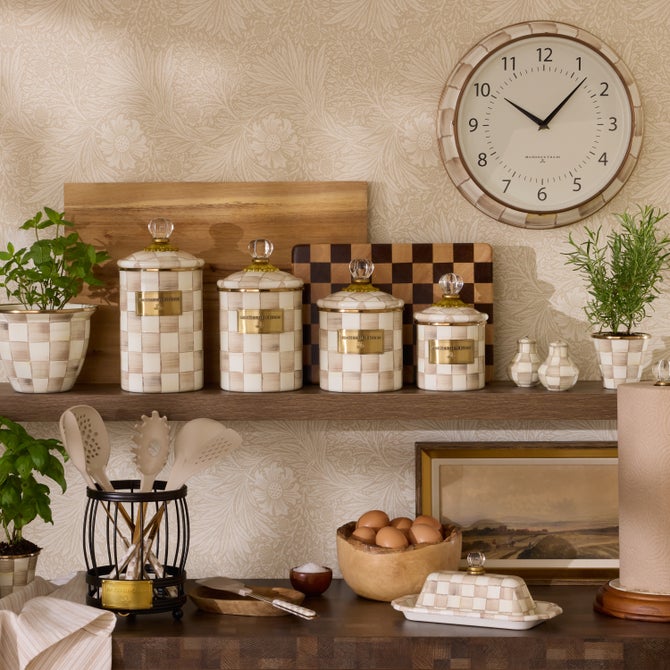 Mocha Check Demi Enamel Canister (Small)