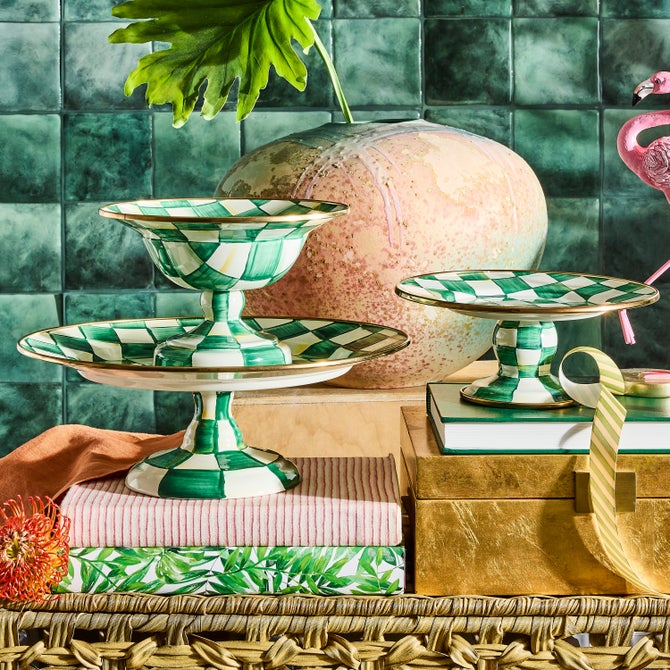 Emerald Check Pedestal Platter