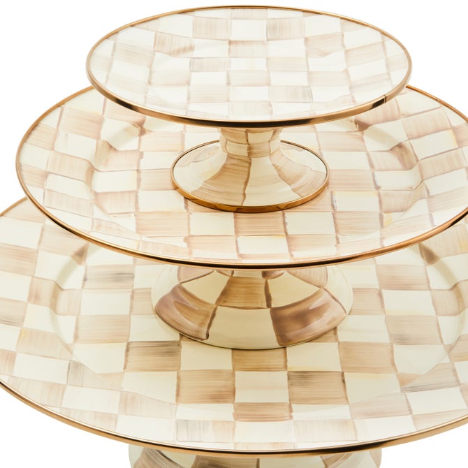 Mocha Check Pedestal Platter