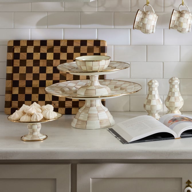 Mocha Check Pedestal Platter