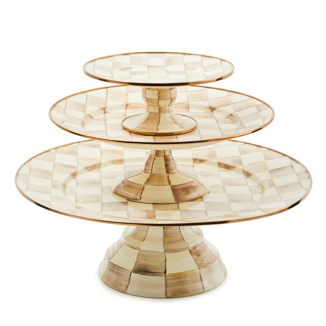 Mocha Check Pedestal Platter