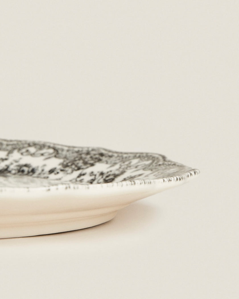 Floral Earthenware Serving Platter in Black