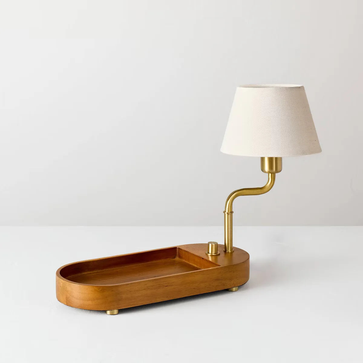 Swivel Accent Table Lamp with Mid Tone Wood Tray