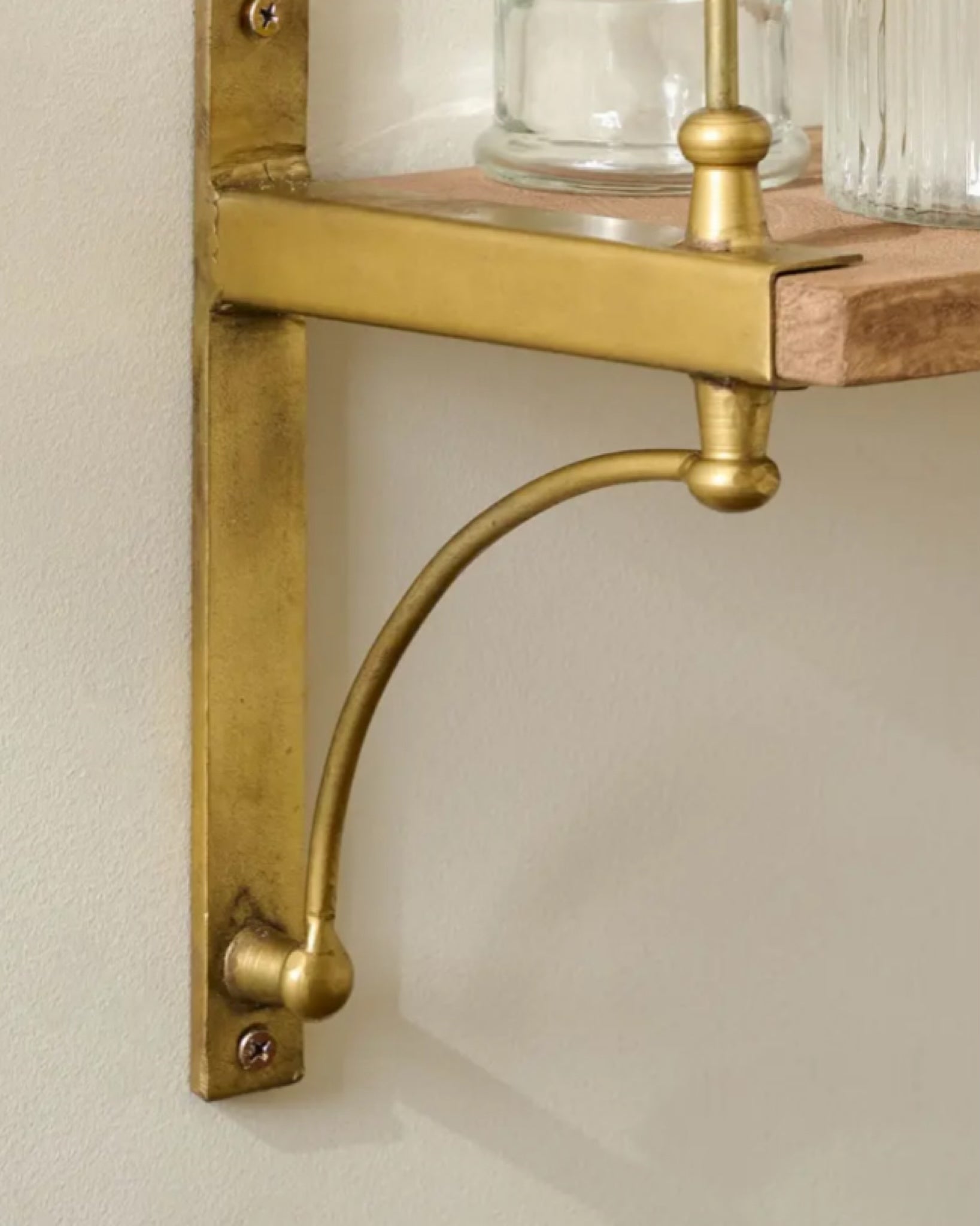 Double Parker Brass and Wood Shelf