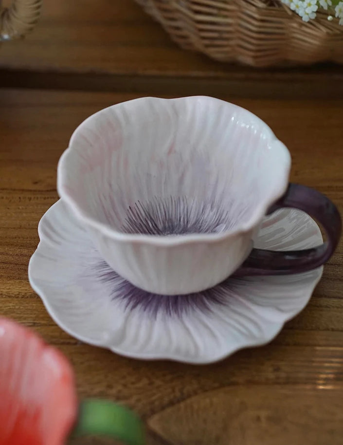 Pastel Floral Mug & Saucer (Lilac Bloom)