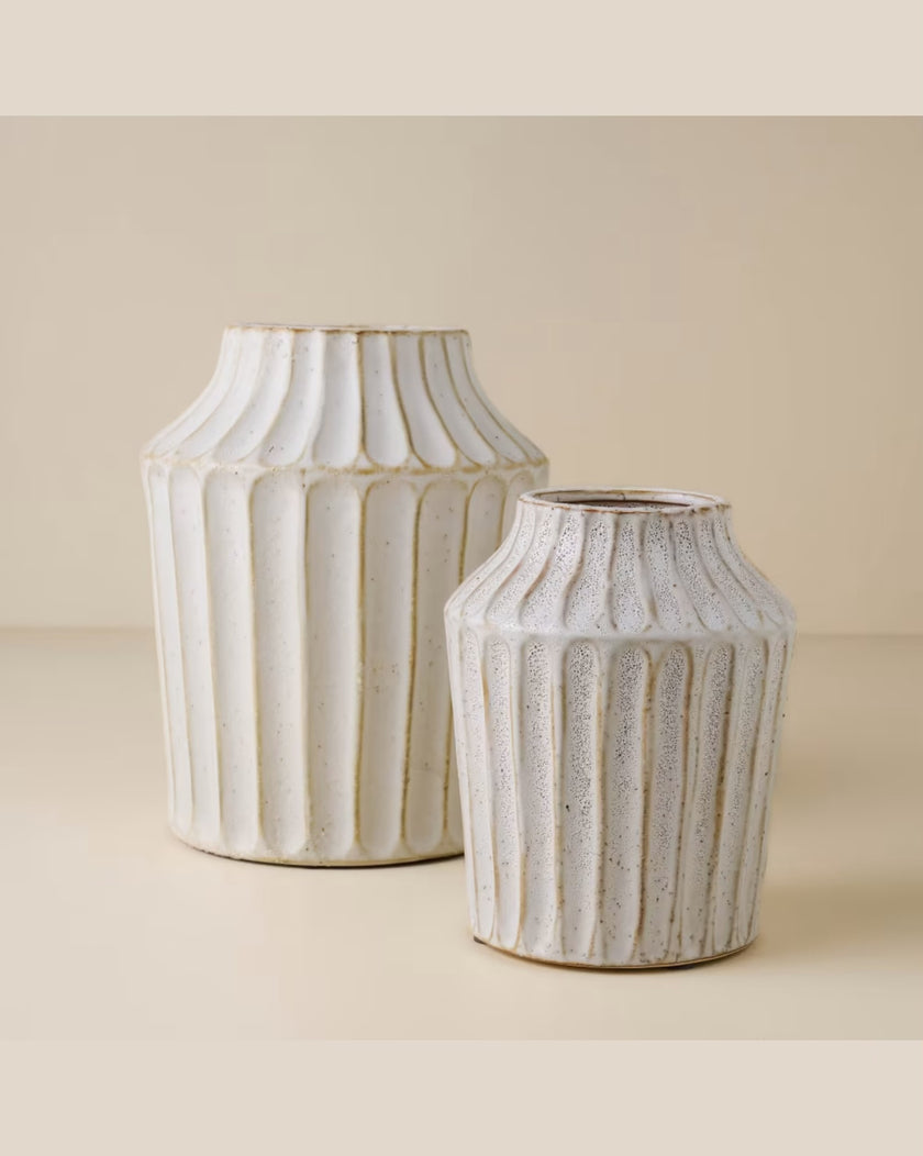 Reagan Ribbed White Vase (LARGE)