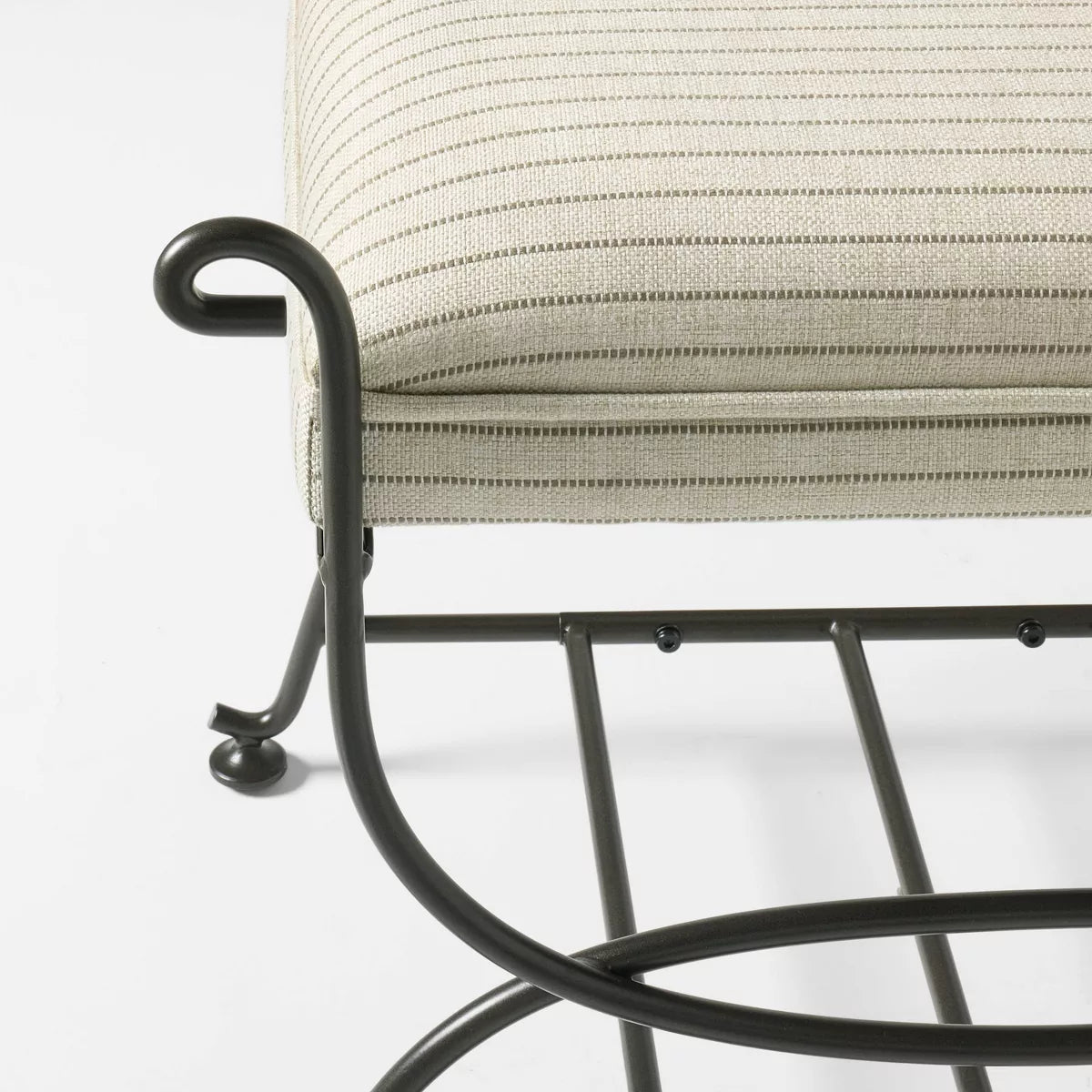 Metal Bench Brown Metal Performance Stripe Fabric Brown Metal