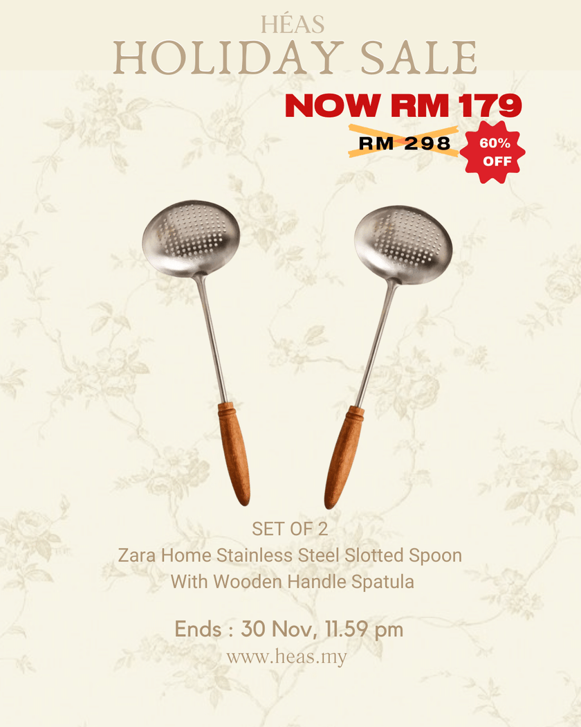 COMBO DEAL Set of 2 Stainless Steel Slotted Spoon With Wooden Handle Spatula
