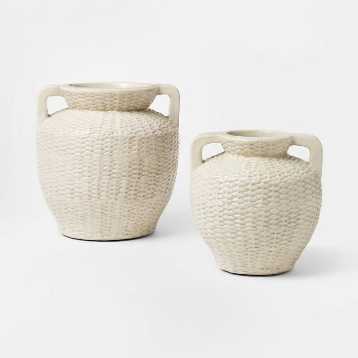 Woven Texture Ceramic Vase Cream