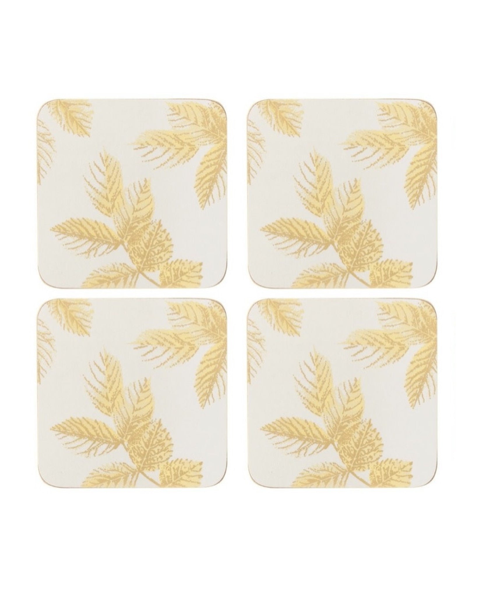 Eteched Leaves Coasters Set - Light Grey/Cream